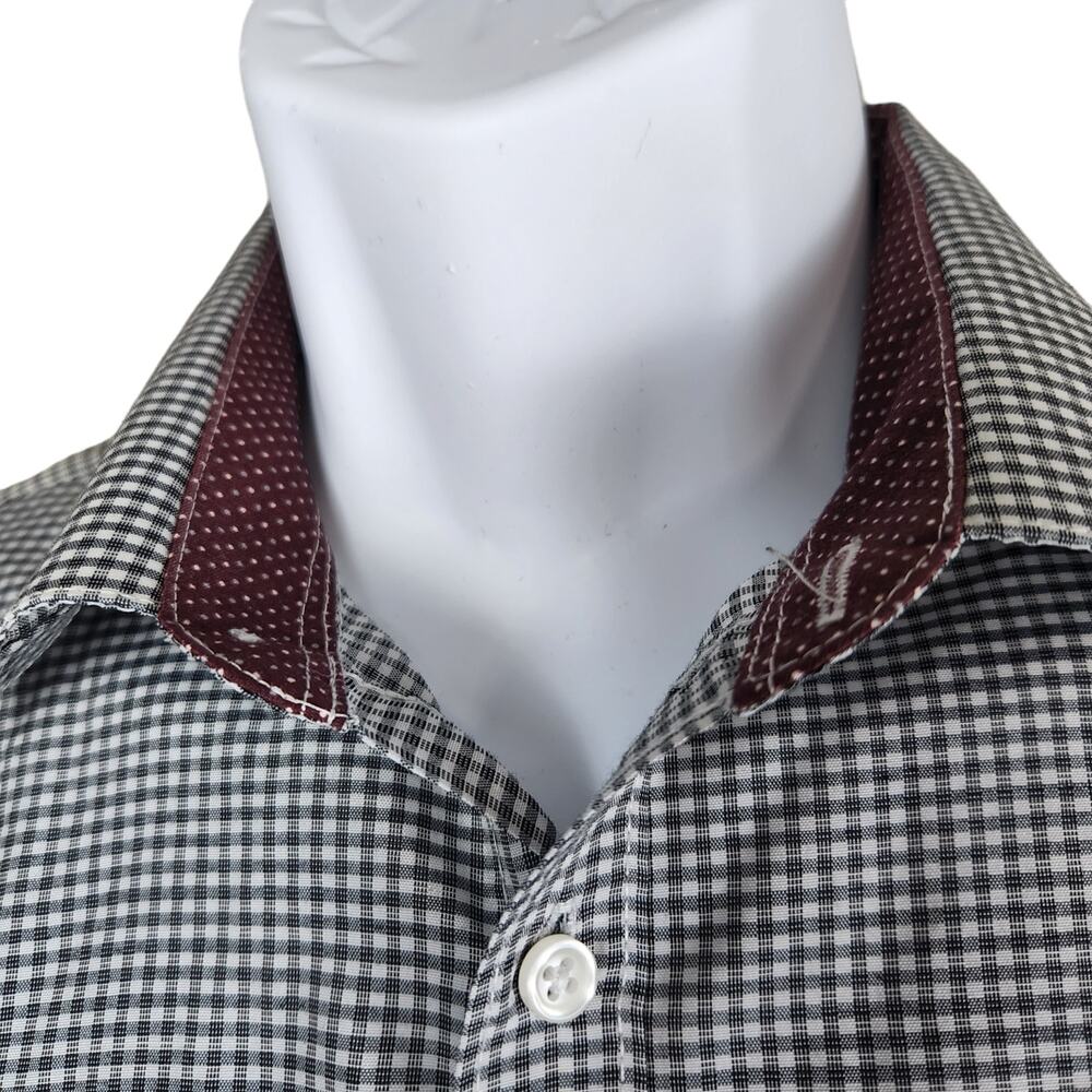 Nicole Miller Shirt Mens Size Large Black & White Check Button Up Dress Shirt - Picture 6 of 10